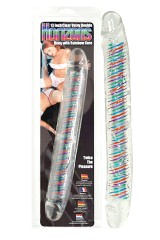 Double pénis veiné avec spirale arc en ciel 33 cm
