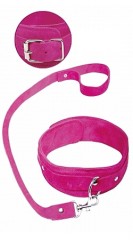 Collier et laisse en cuir rose Fetish fantasy