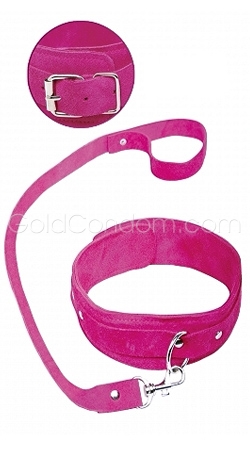 Halsband en riem van roze leder Fetish Fantasy