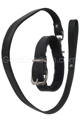 Collier et Laisse en Cuir Noir