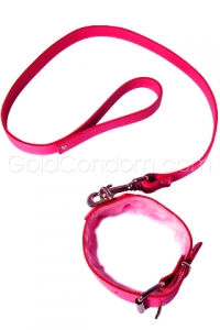 Collier et Laisse en Cuir Rose Intense